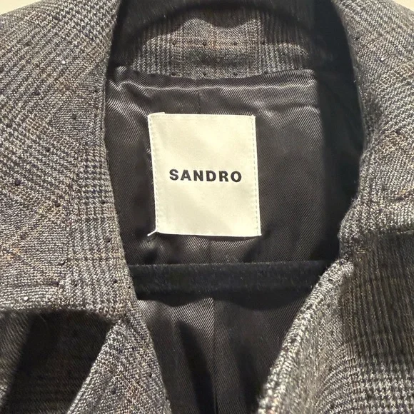 Sandro Checked Rhinestone-Embellished Trench Coat in Gray & Blue - Picture 7 of 9